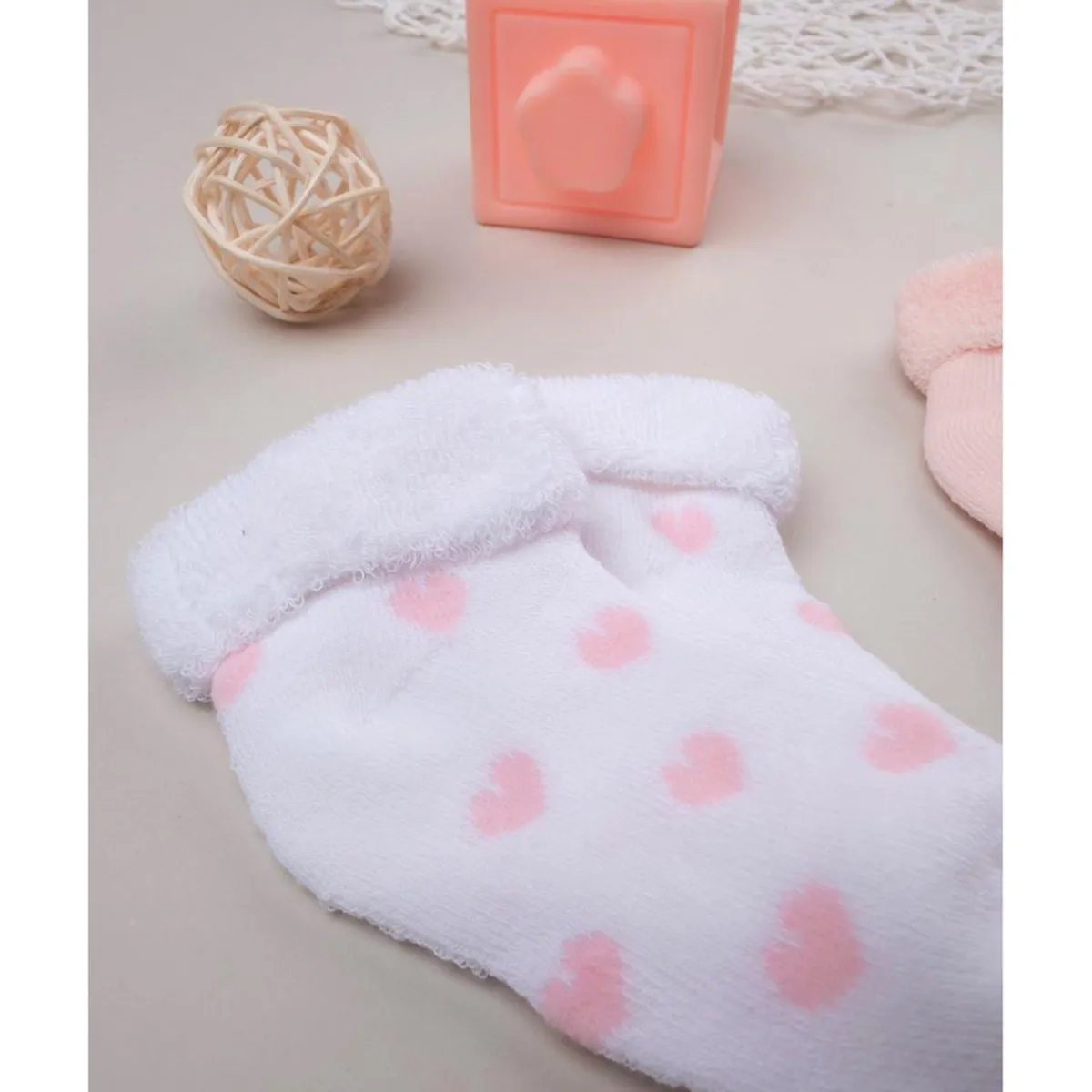 Juego de 2 pares de calcetines de rizo rosa con corazones*Prenatal Sale