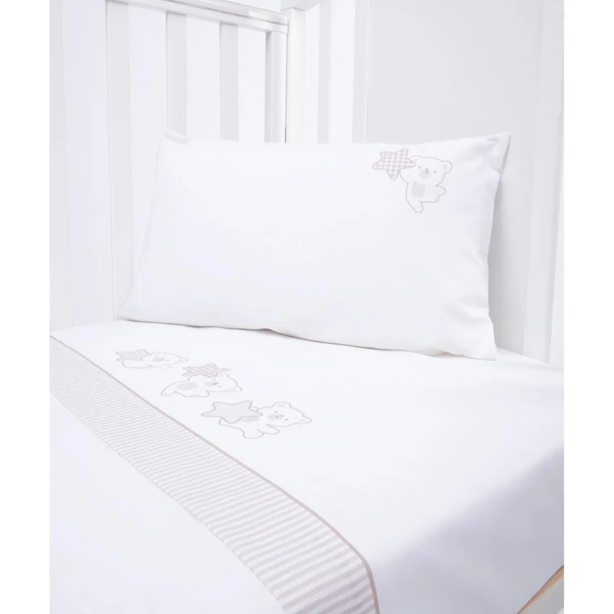 Juego de cuna 3 piezas beige con osito y estrellas*Prenatal New