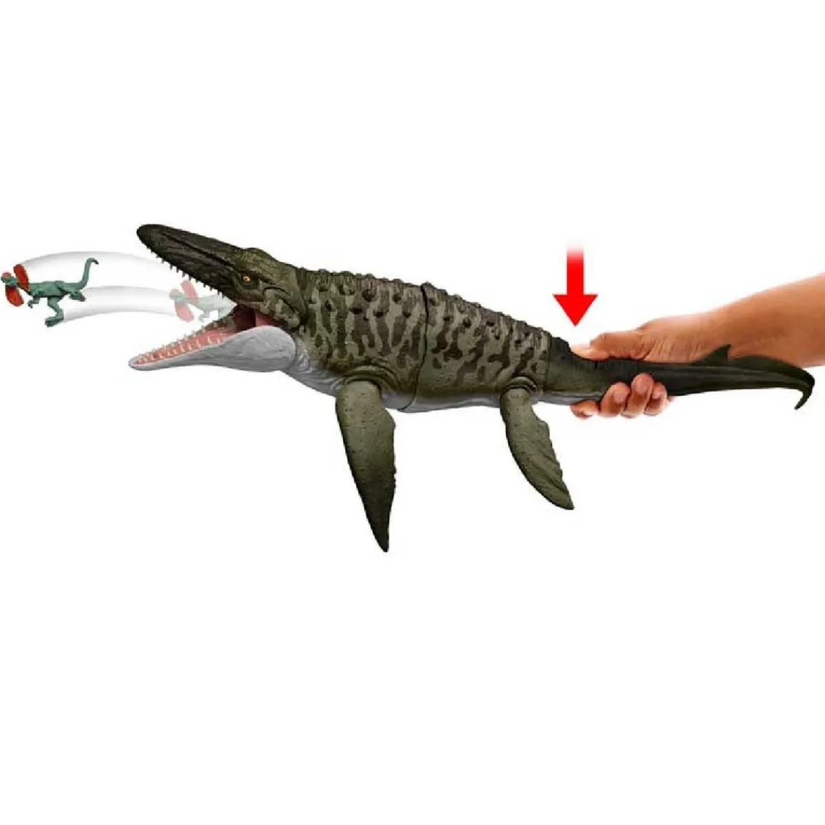 Sale Jurassic World - Mosasaurus “Bite ’N Blast” con mini Dilophosaurus Figuras De Acción