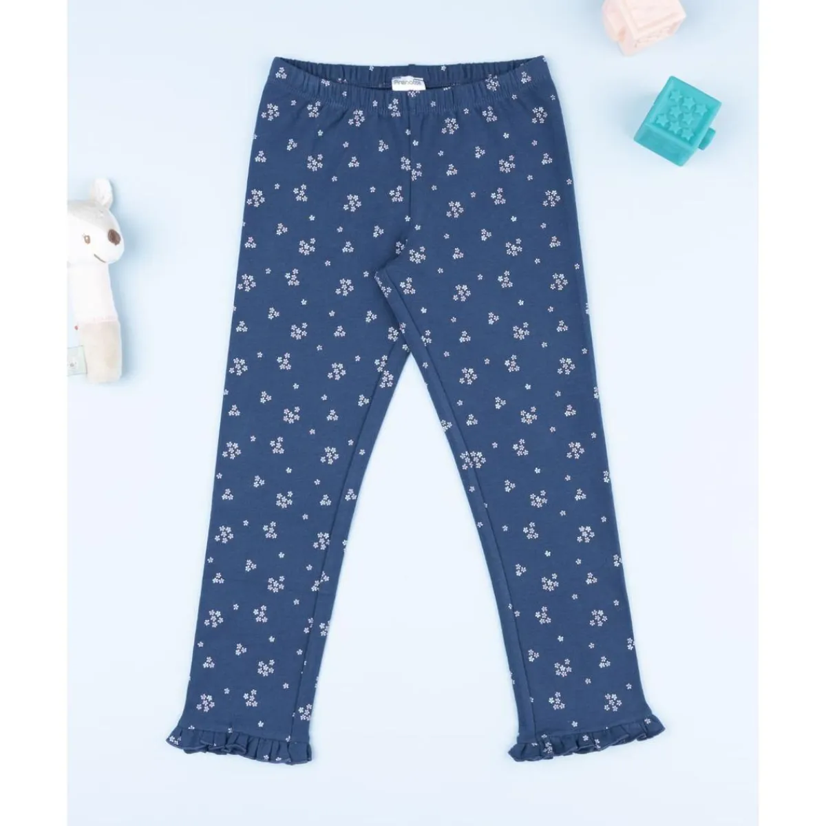 Legging azul con micro flores para niña*Prenatal Online