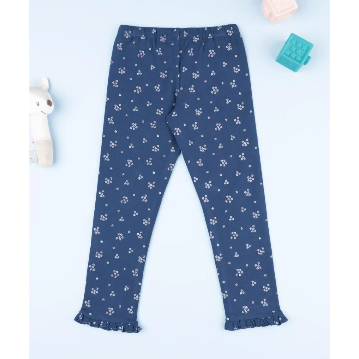 Legging azul con micro flores para niña*Prenatal Online