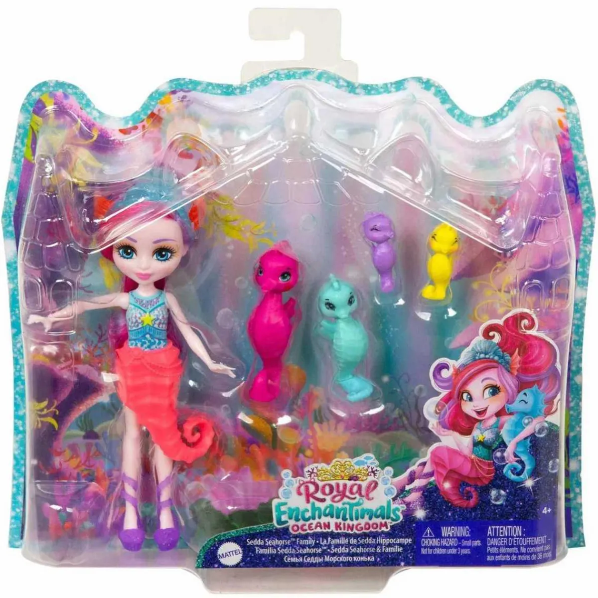 - Enchantimals - Ocean Kingdom muñeca Sedda Sea Horse con familia de caballitos de mar ㅤ*MATTEL New