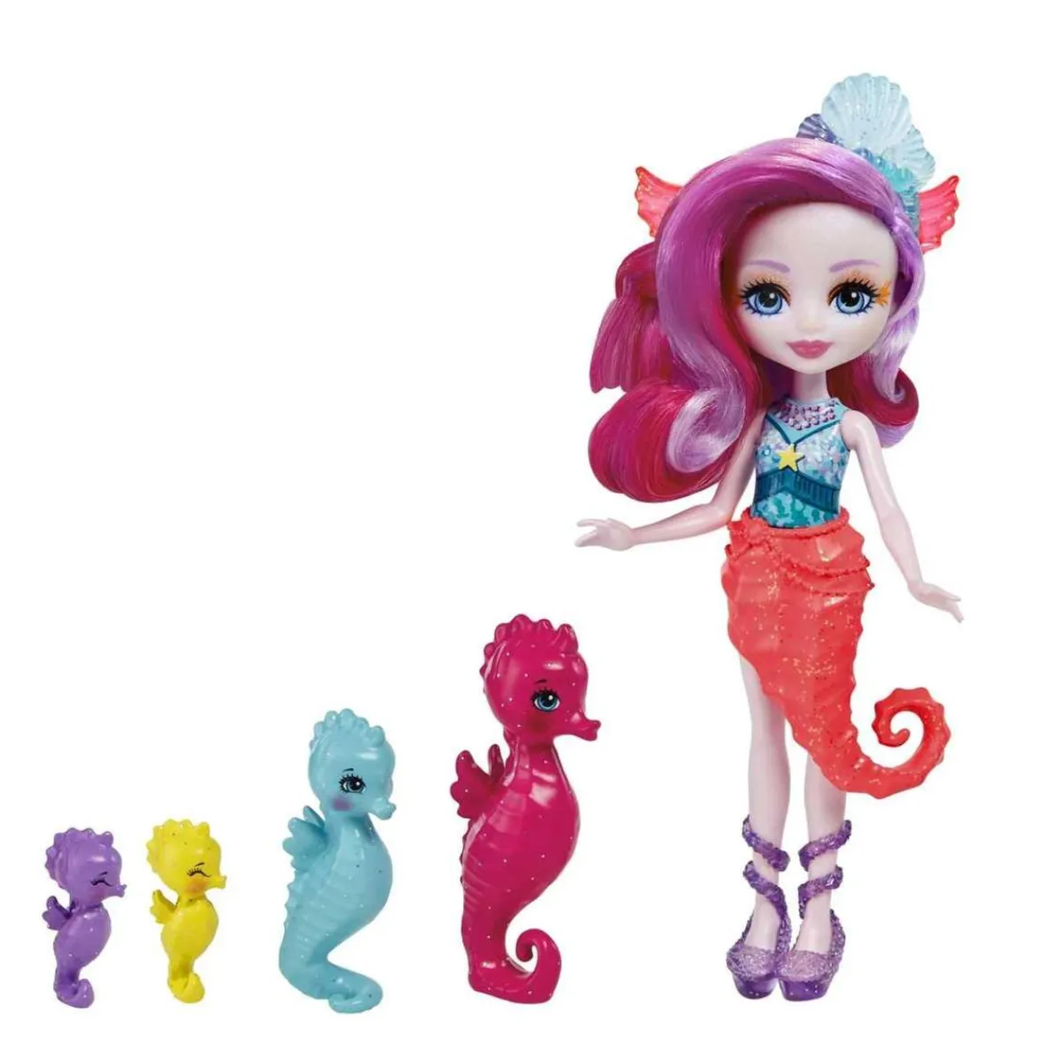 - Enchantimals - Ocean Kingdom muñeca Sedda Sea Horse con familia de caballitos de mar ㅤ*MATTEL New