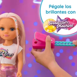 Discount - Muñeca con pelo rosa, juego para peinar y decorar, máquina de gemas y accesorios ㅤ Muñecas