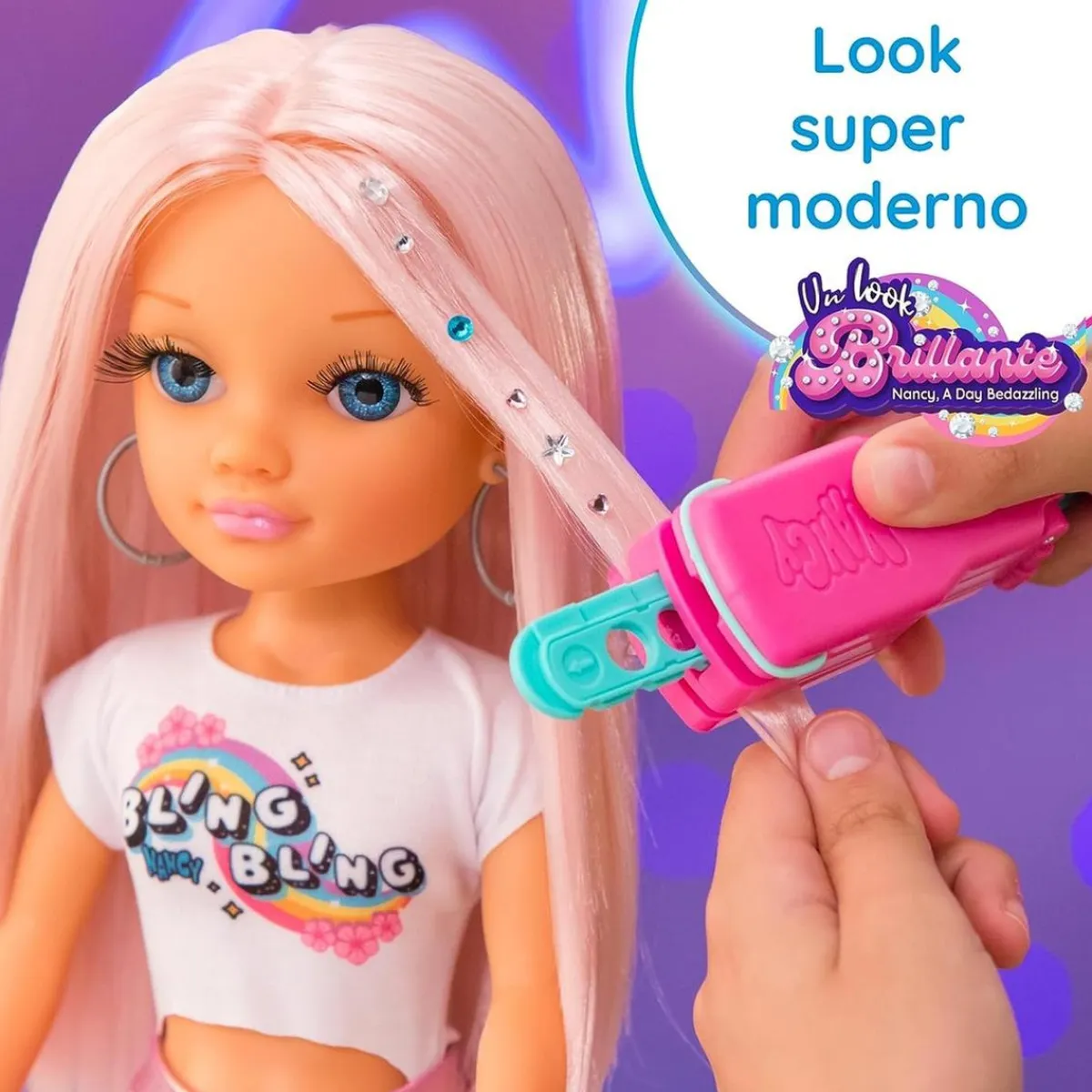 Discount - Muñeca con pelo rosa, juego para peinar y decorar, máquina de gemas y accesorios ㅤ Muñecas