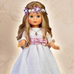 Hot - Muñeca de colección para Primera Comunión con vestido blanco y corona de flores, rubia, Reedición 2023 Muñecas