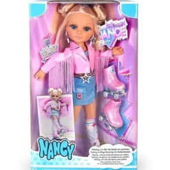 - Muñeca patinadora con accesorios y chaqueta rosa, para niños y niñas*NANCY New