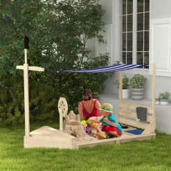 New Outsunny - Arenero de madera Barco pirata Juguetes De Verano