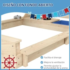 New Outsunny - Arenero de madera Barco pirata Juguetes De Verano