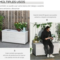 - Baúl de jardín de madera Blanco*Outsunny Discount