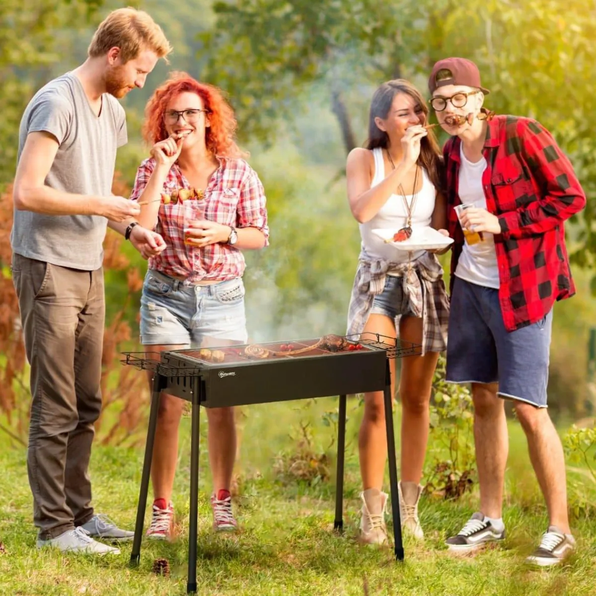 Hot - Barbacoa de carbón portatil con dos parrillas Juguetes De Verano
