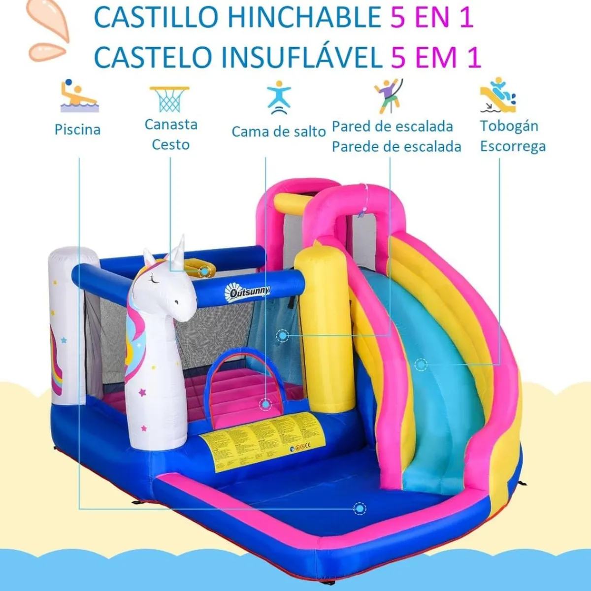 - Castillo hinchable infantil 5 en 1*Outsunny Best