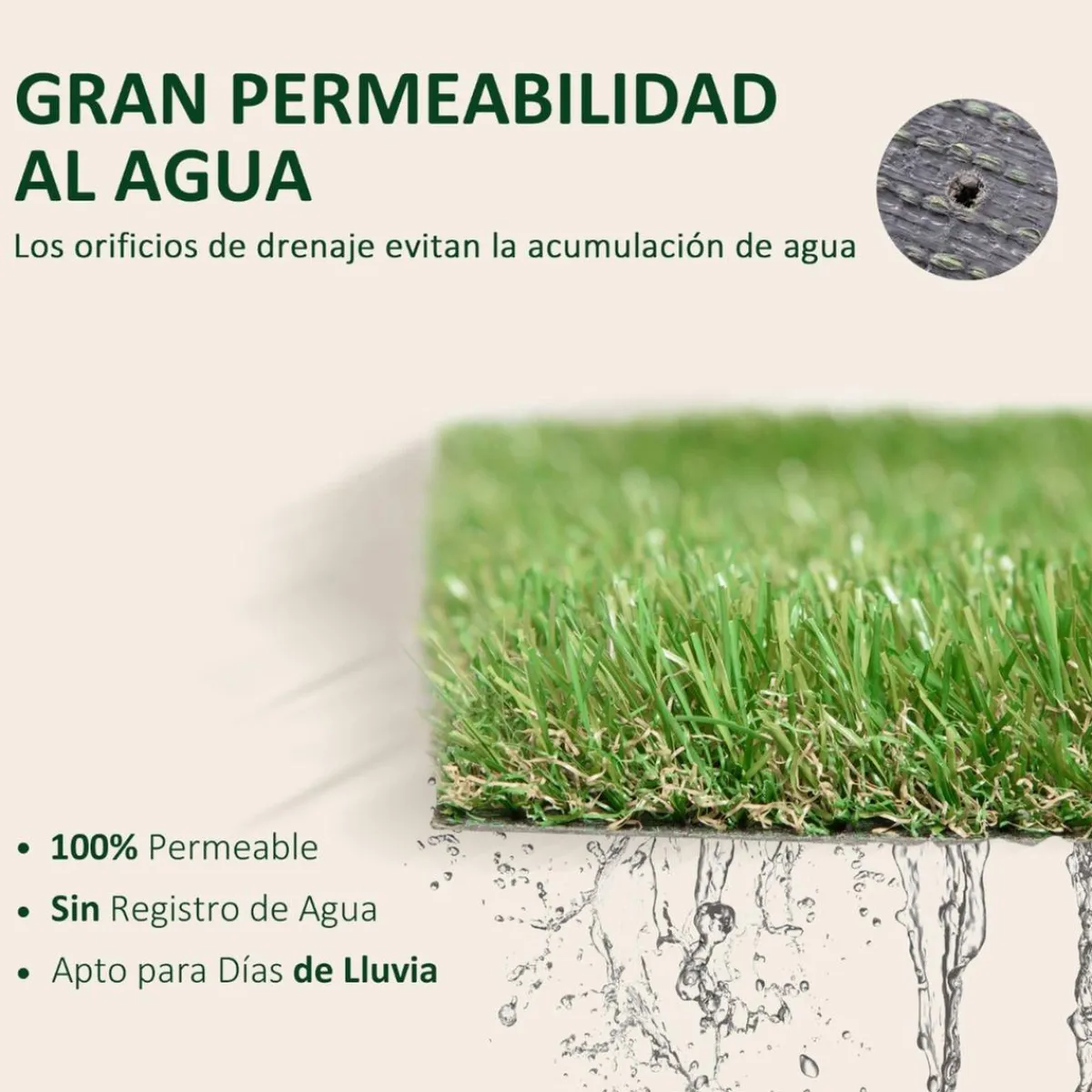 - Césped artificial 3x1m altura de hierba 25mm*Outsunny