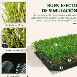 - Césped artificial 3x1m altura de hierba 25mm*Outsunny