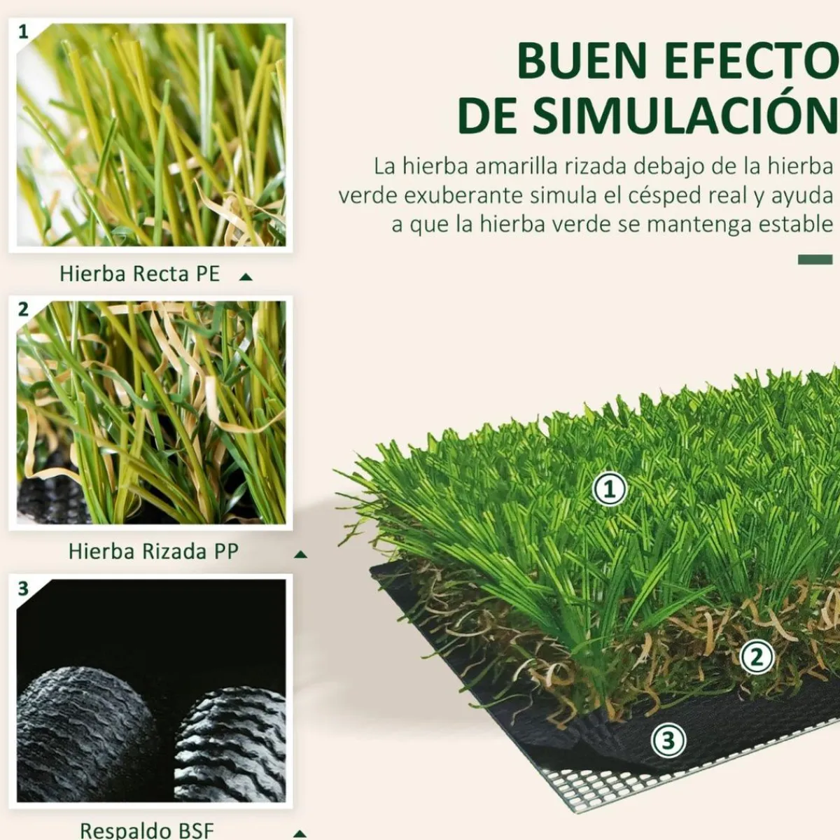 - Césped artificial 3x1m altura de hierba 25mm*Outsunny