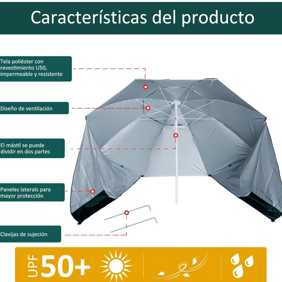 - Parasol con dos paneles laterales Verde*Outsunny Best