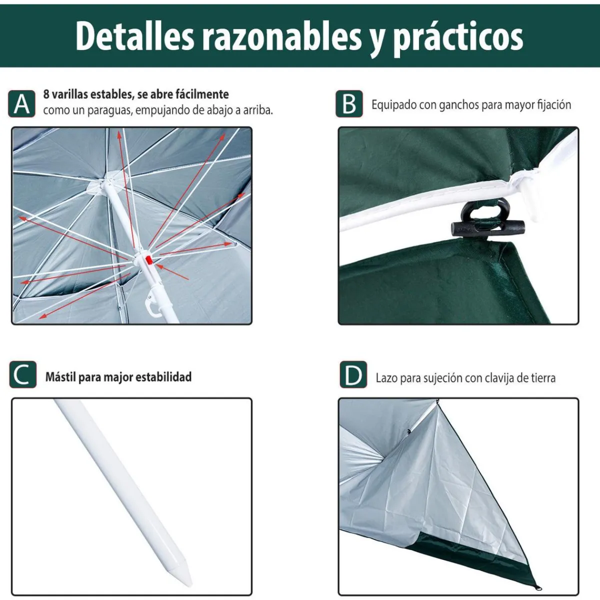 - Parasol con dos paneles laterales Verde*Outsunny Best