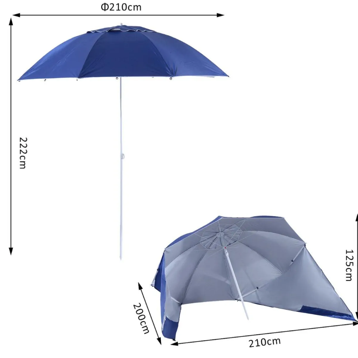 - Parasol con dos paneles laterales Azul*Outsunny Best