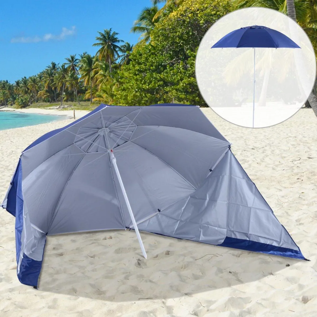 - Parasol con dos paneles laterales Azul*Outsunny Best