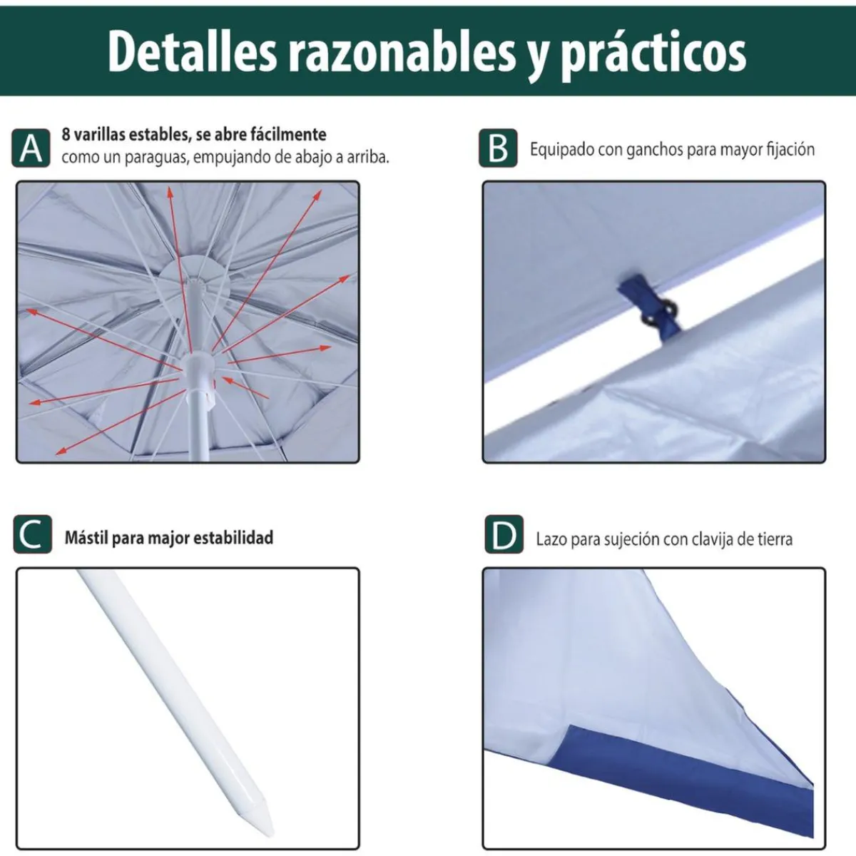 - Parasol con dos paneles laterales Azul*Outsunny Best
