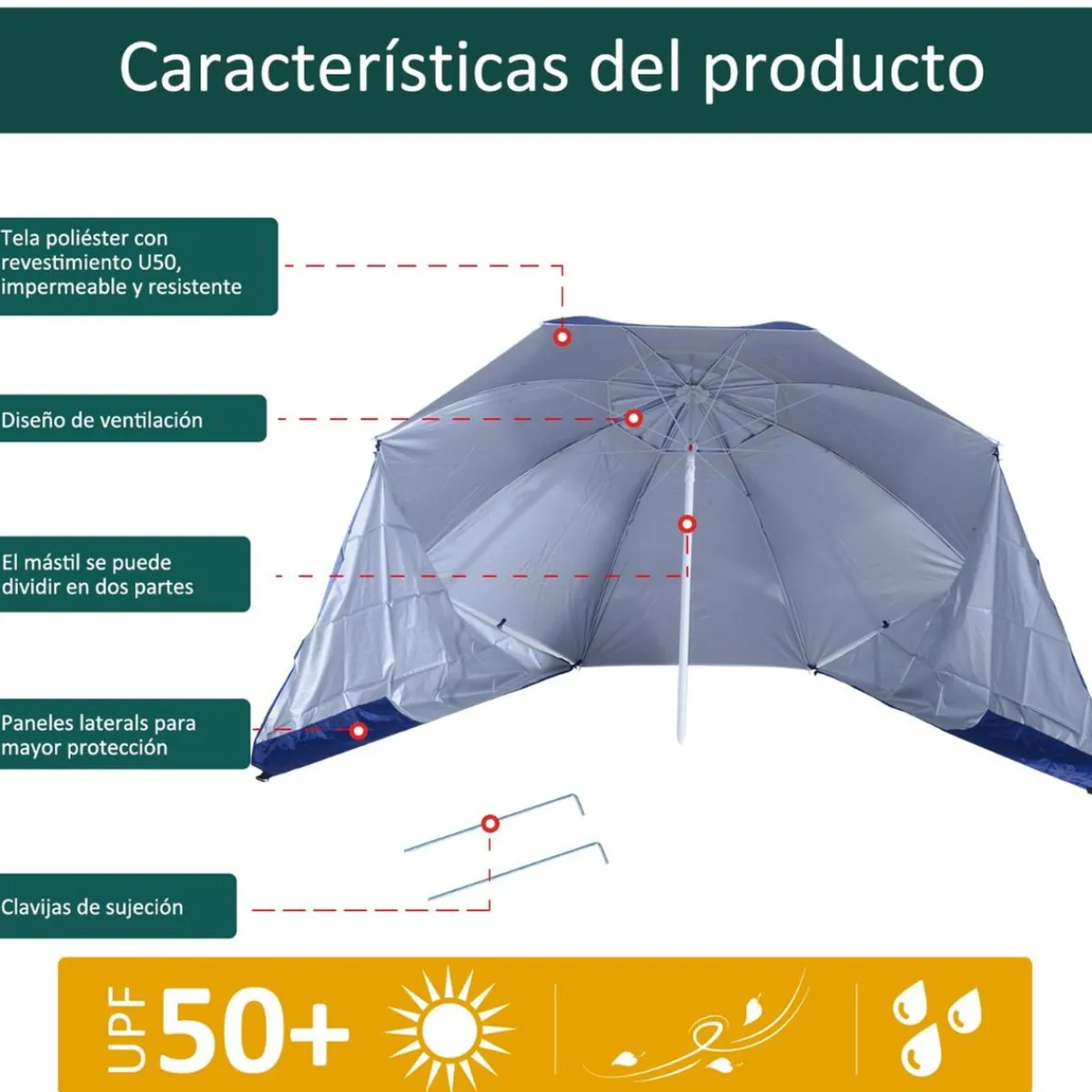 - Parasol con dos paneles laterales Azul*Outsunny Best