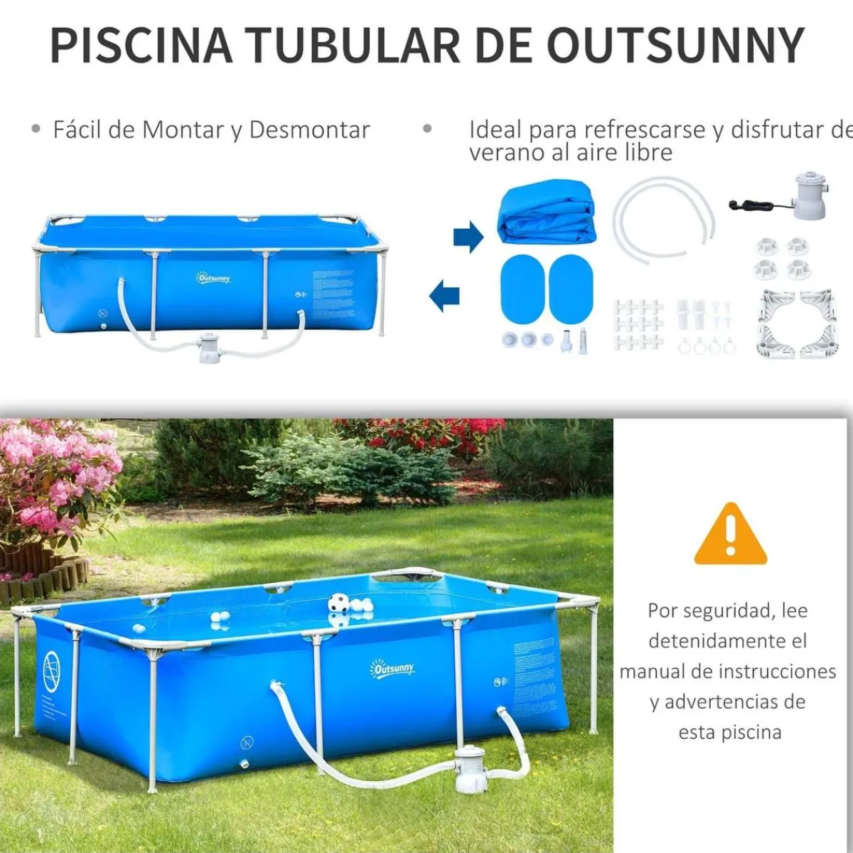 - Piscina desmontable tubular de acero azul 2.100 l con depuradora*Outsunny Clearance