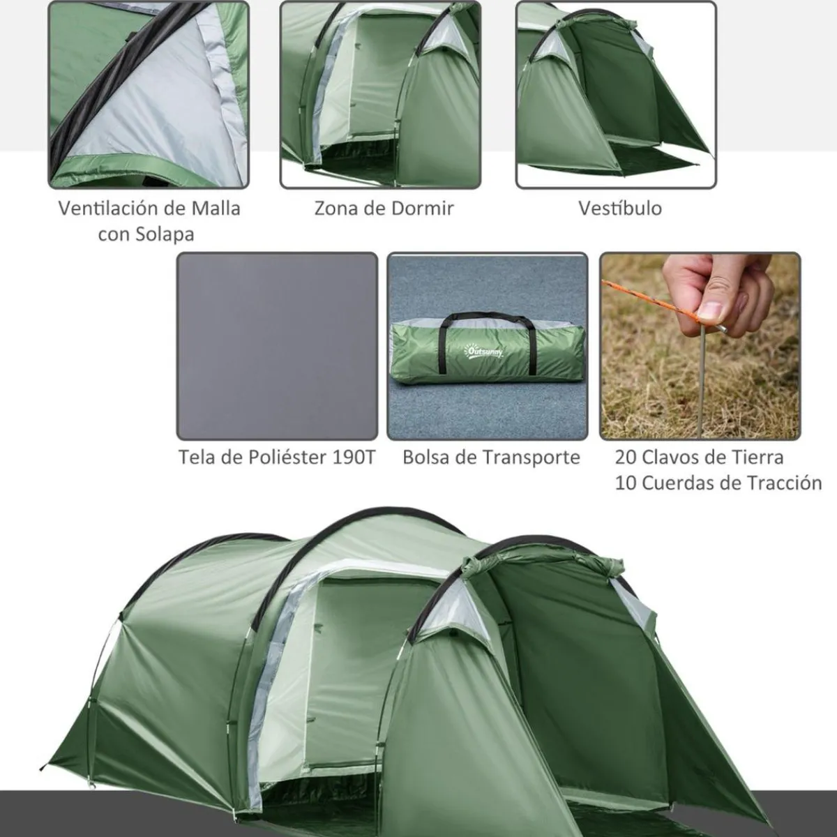 - Tienda de campaña familiar 426x206x154 cm Verde*Outsunny Hot