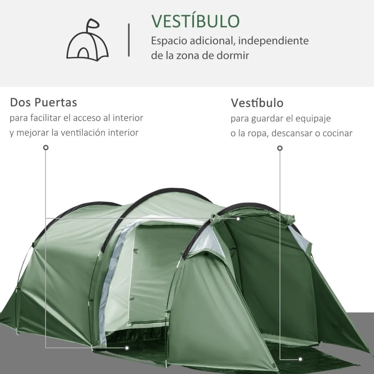 - Tienda de campaña familiar 426x206x154 cm Verde*Outsunny Hot