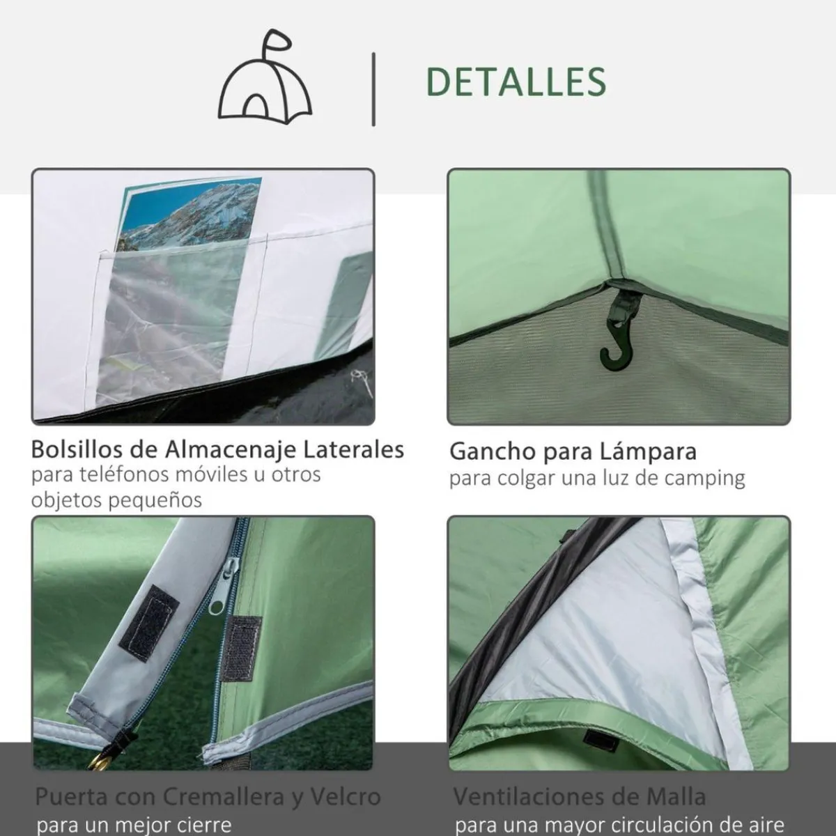 - Tienda de campaña familiar 426x206x154 cm Verde*Outsunny Hot