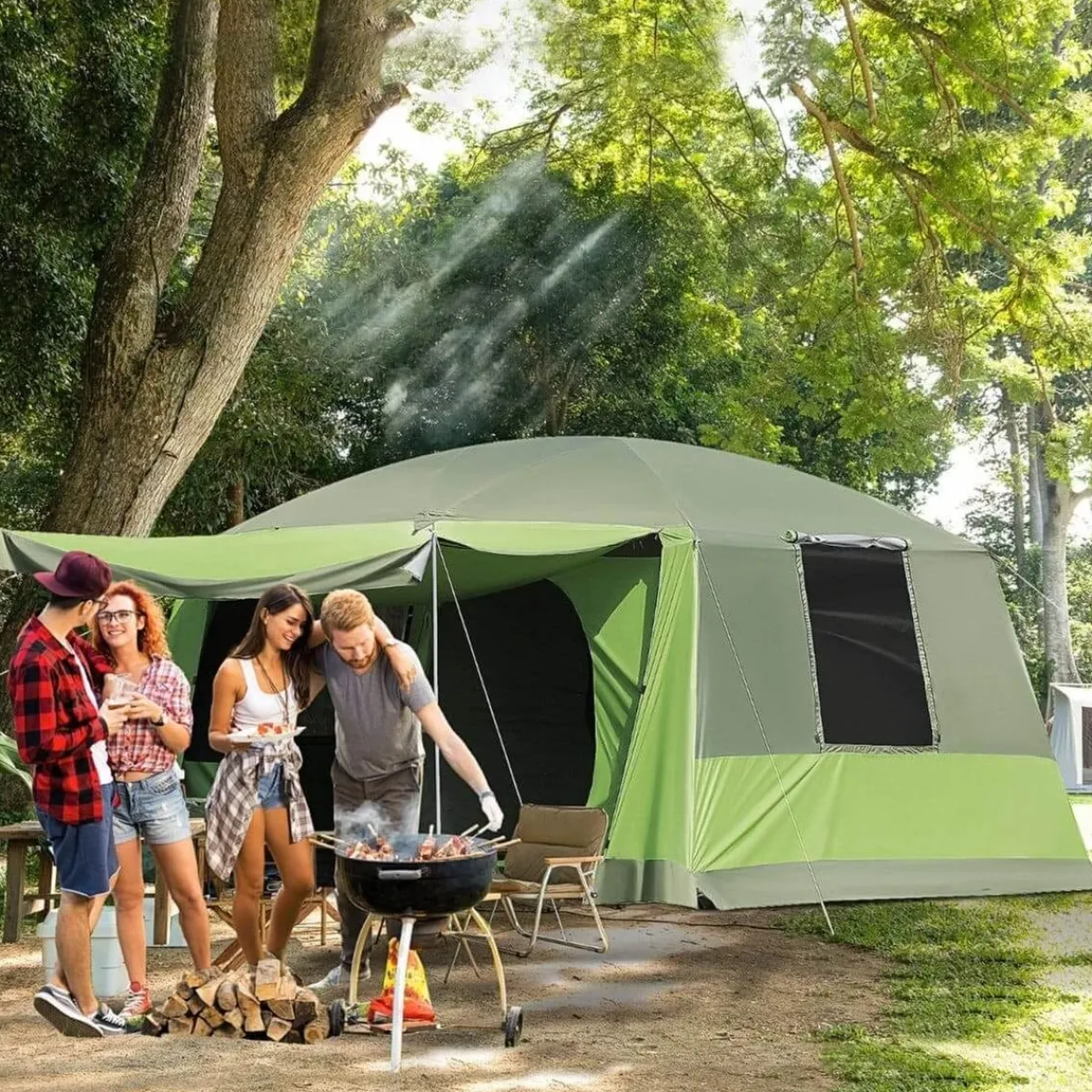 - Tienda de campaña familiar 405x305x225 cm Verde*Outsunny Outlet