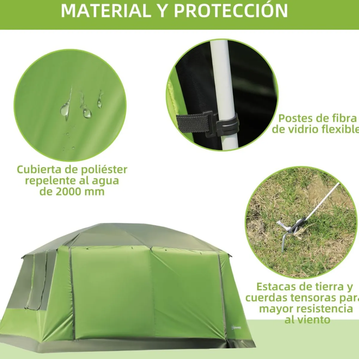 - Tienda de campaña familiar 405x305x225 cm Verde*Outsunny Outlet
