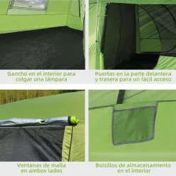 - Tienda de campaña familiar 405x305x225 cm Verde*Outsunny Outlet