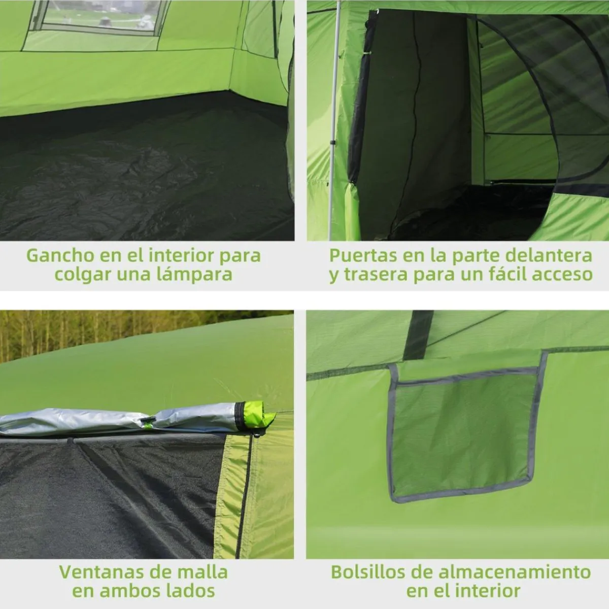 - Tienda de campaña familiar 405x305x225 cm Verde*Outsunny Outlet