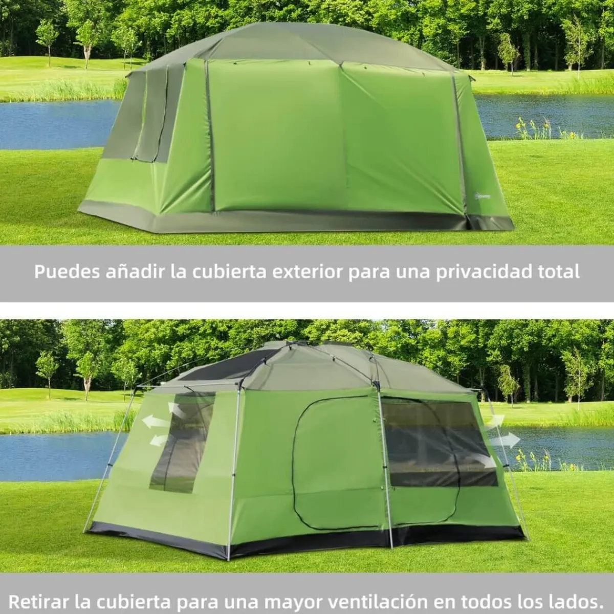 - Tienda de campaña familiar 405x305x225 cm Verde*Outsunny Outlet