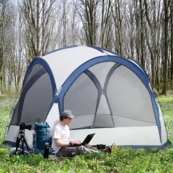 - Tienda de camping con mosquiteras 350x350x230 cm Blanco y Azul Juguetes De Verano