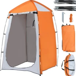 - Tienda de ducha camping con mosquiteras 123x121x198 cm Naranja*Outsunny New