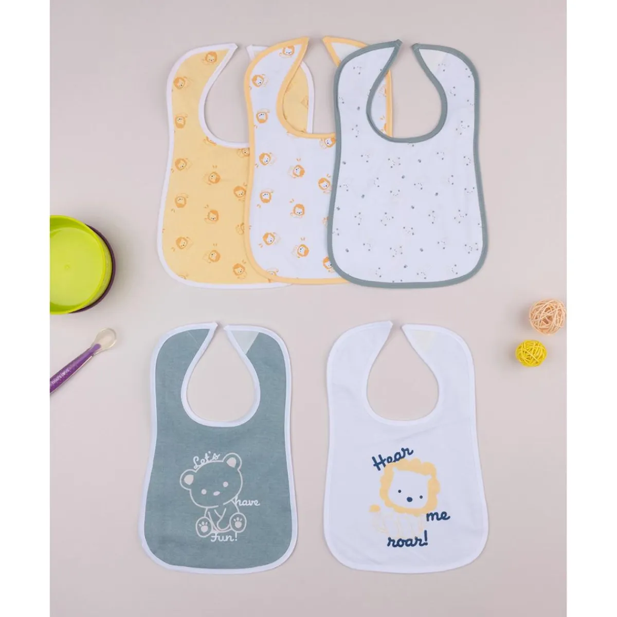 Pack 5 Baberos Impermeables Multicolor Animales*Prenatal Hot