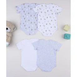 Pack 5 bodies de manga corta en gris y blanco para bebé*Prenatal Outlet