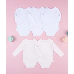 Pack 5 bodies de manga larga para bebé niña en blanco y rosa*Prenatal Clearance