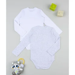 Clearance Pack 2 bodies de manga larga niño gris y blanco con dinosaurios Descanso Y Ropa Interior·Bebé 3-36 Meses