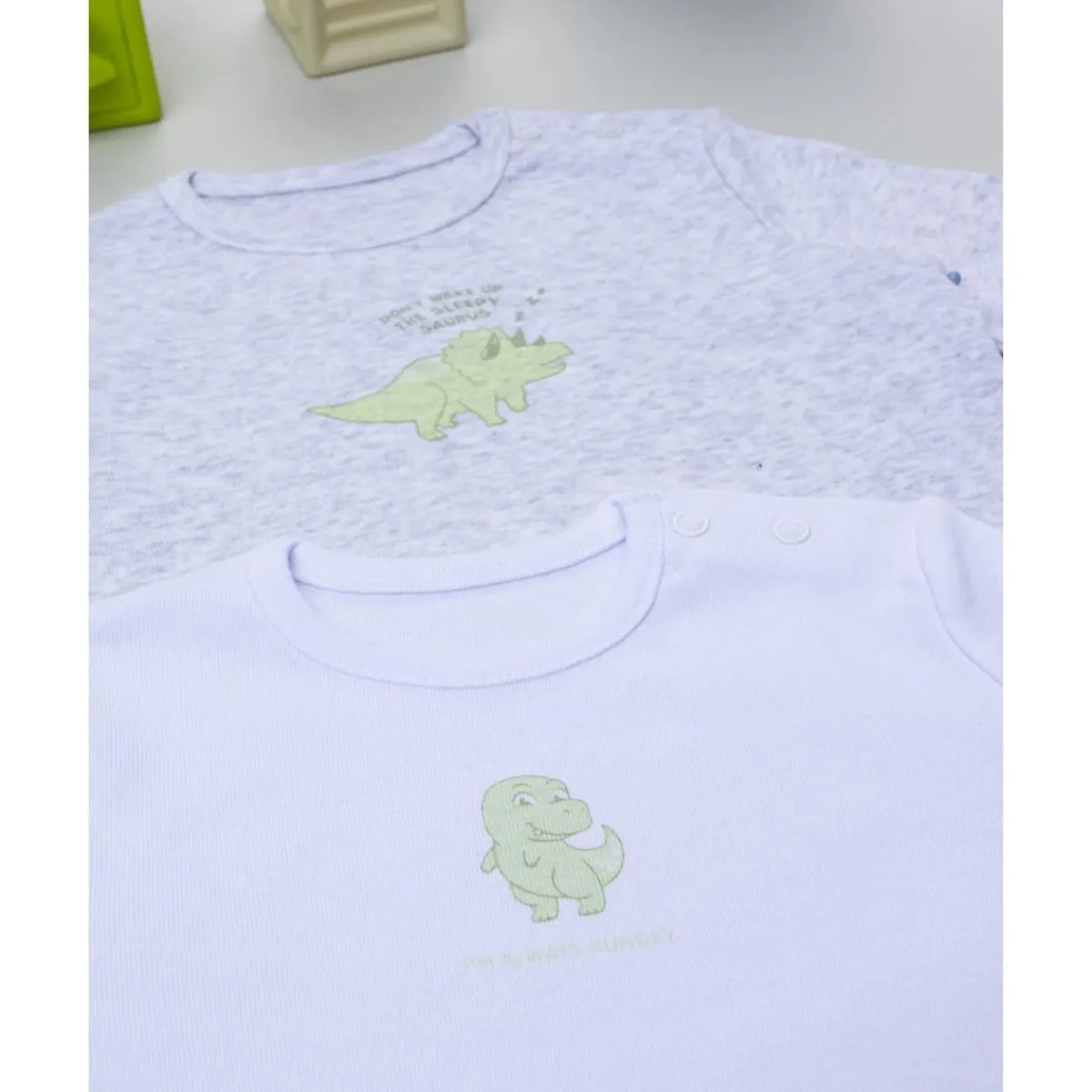 Clearance Pack 2 bodies de manga larga niño gris y blanco con dinosaurios Descanso Y Ropa Interior·Bebé 3-36 Meses
