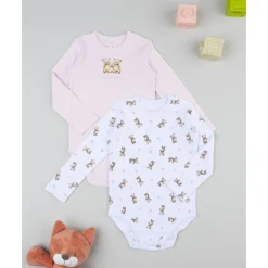 Pack 2 bodies de manga larga niña rosa y blanco con ositos Descanso Y Ropa Interior·Bebé 3-36 Meses