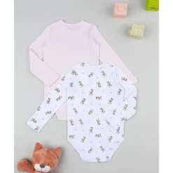 Pack 2 bodies de manga larga niña rosa y blanco con ositos Descanso Y Ropa Interior·Bebé 3-36 Meses