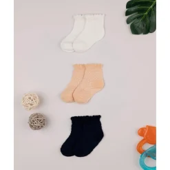 Pack 3 Calcetines Bebé Niña Blanco/Naranja/Negro*Prenatal Hot