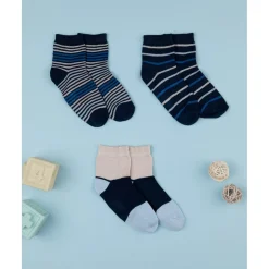 Discount Pack 3 Calcetines Bebé Niño Azul con Rayas Finas Calzado Y Accesorios·Accesorios Y Complementos