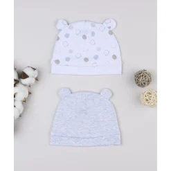 Pack 2 gorros de recién nacido en crema y gris con orejitas*Prenatal