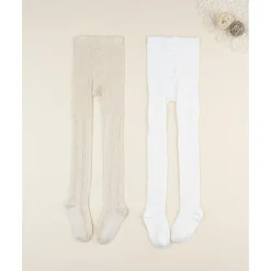 Pack 2 leotardos de niña beige y blanco*Prenatal Best