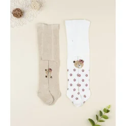 Best Pack 2 leotardos de niña blanco y beige con ositos Calzado Y Accesorios·Accesorios Y Complementos