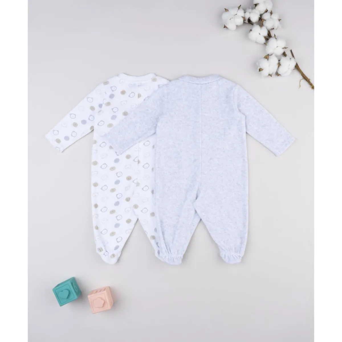Sale Pack 2 pijamas de bebé en terciopelo blanco y gris con ositos Ropa Y Accesorios·Peleles|Recién Nacido·Ropa Y Accesorios