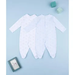 Pack 2 pijamas de bebé niño en terciopelo blanco y azul*Prenatal